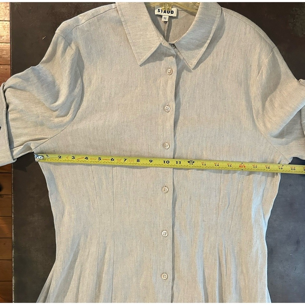 Staud Joan Beige Stretch Linen Blend Maxi Shirt Dress Womens Sz 10 Button Up - Picture 10 of 12